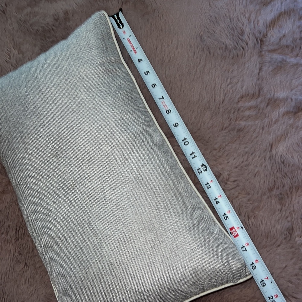 Grey ivory rectangle small throw pillow bedding couch 18” x 11” removable cover - Picture 3 of 8